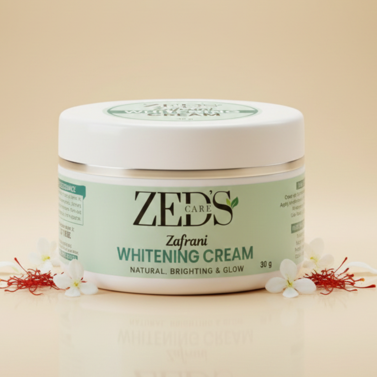 Jar of Zed's Zafrani Whitening Cream on a beige background