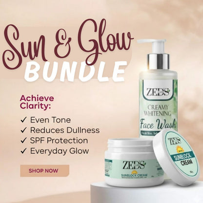 Zeds care skincare products with text on a beige background