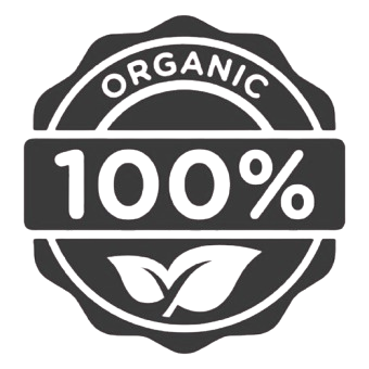 Black and white '100% Organic' label on a white background