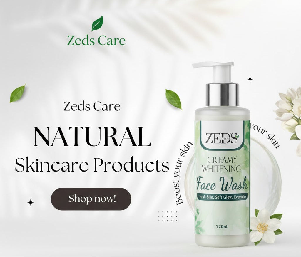 Zeds Care Creamy Whitening Face Wash bottle with branding and product details on a light background.