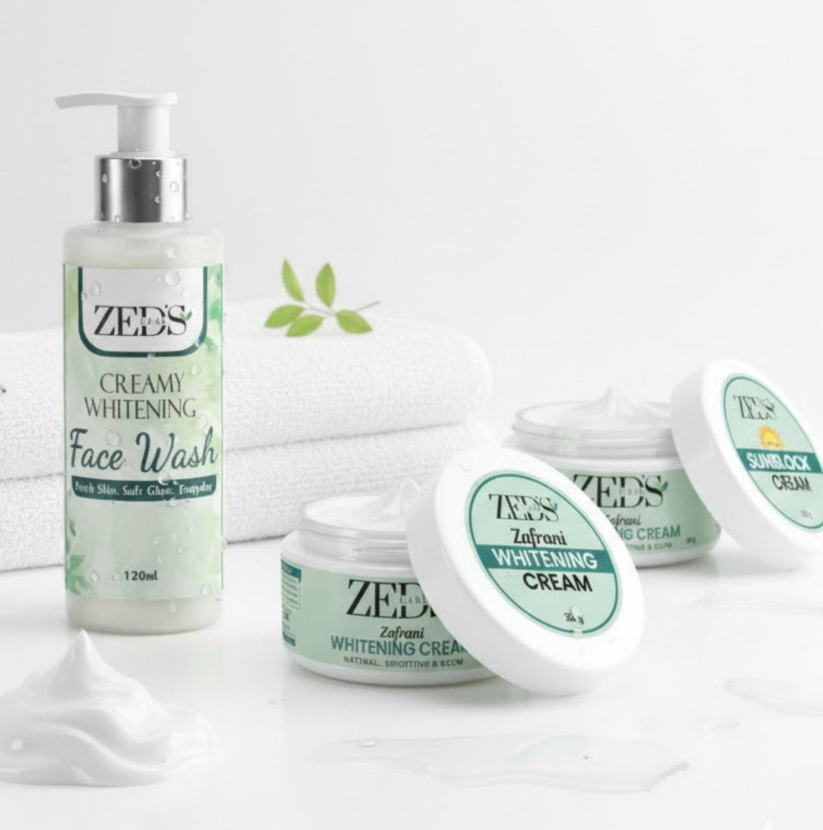 Zeds skincare products including a bottle and jars on a white background