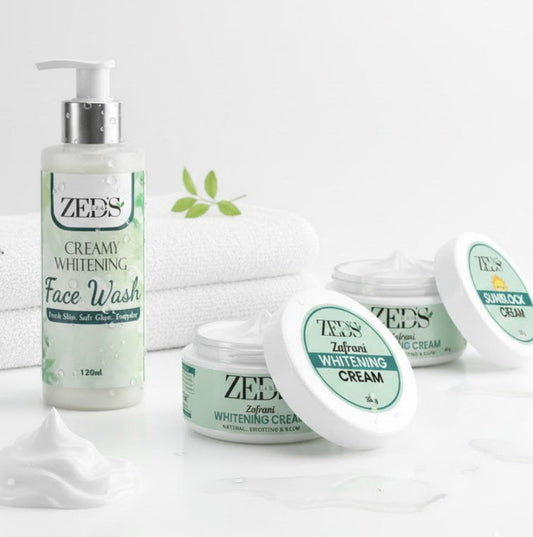 Zeds skincare products including a bottle and jars on a white background